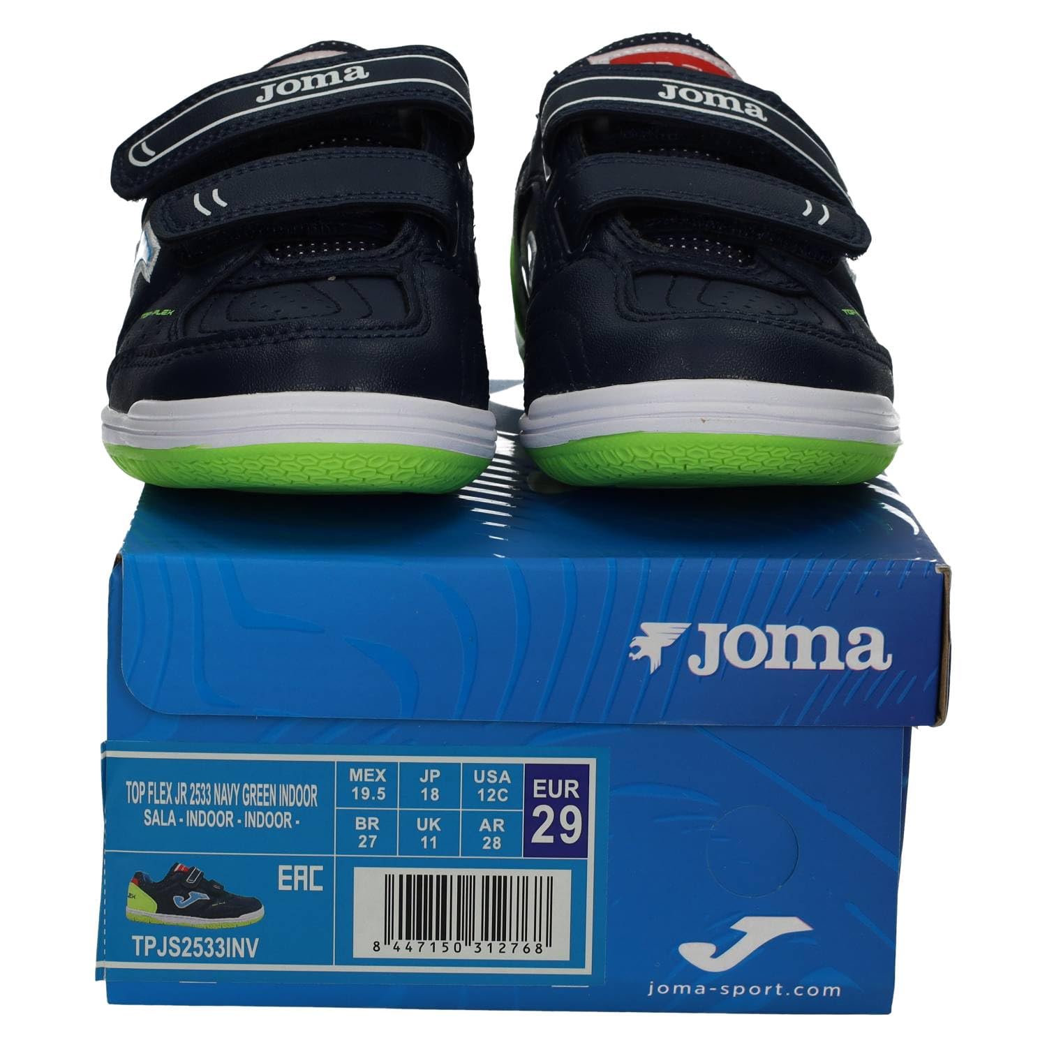Joma TPJS2533INV Zapatillas niño para fútbol Sala, Cierre Adhesivo diseño Multicolor Azul y Verde, Suela Antideslizante. NIÑO Deportivos