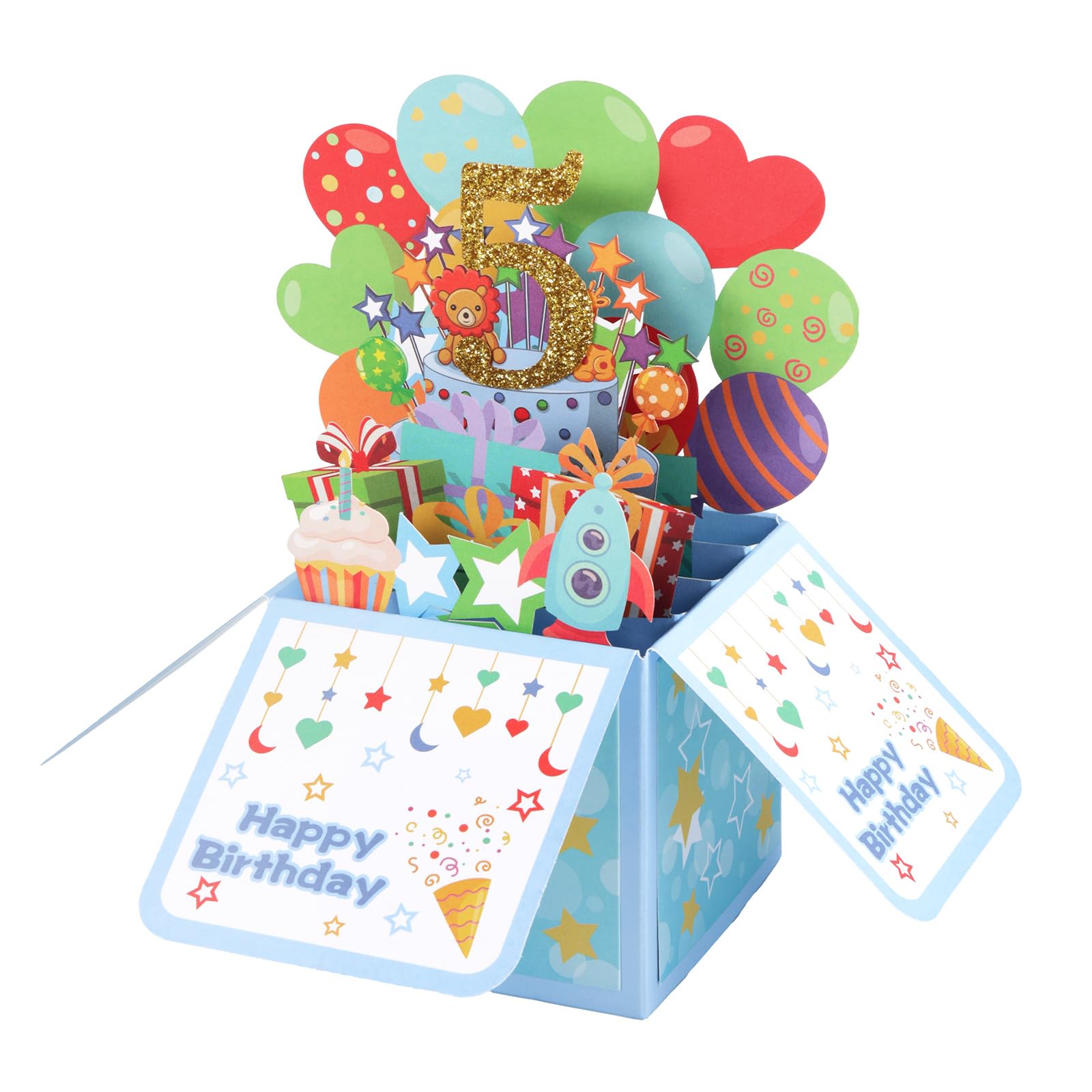 3D Pop-up Birthday Card, Happy Birthday Greeting Card Funny Kid Pop up Gift Special Balloons Gift Box Party Supply for Daughter Son Niece Nephew (5 Year Old)
