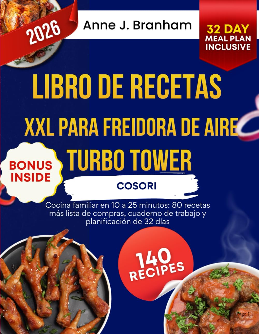 Libro de recetas XXL para freidora de aire COSORI Turbo Tower: Cocina familiar en 10 a 25 minutos: 80 recetas más lista de compras, cuaderno de trabajo y planificación de 32 días