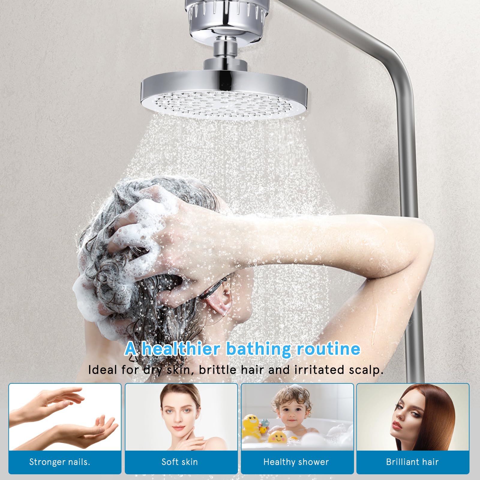 Filtro de Agua para Ducha Cabezal Giratorio y Suavizante para Agua Dura, Recambio para Cabezal Roto, Adecuado para Ducha Sistema de Filtración Múltiple
