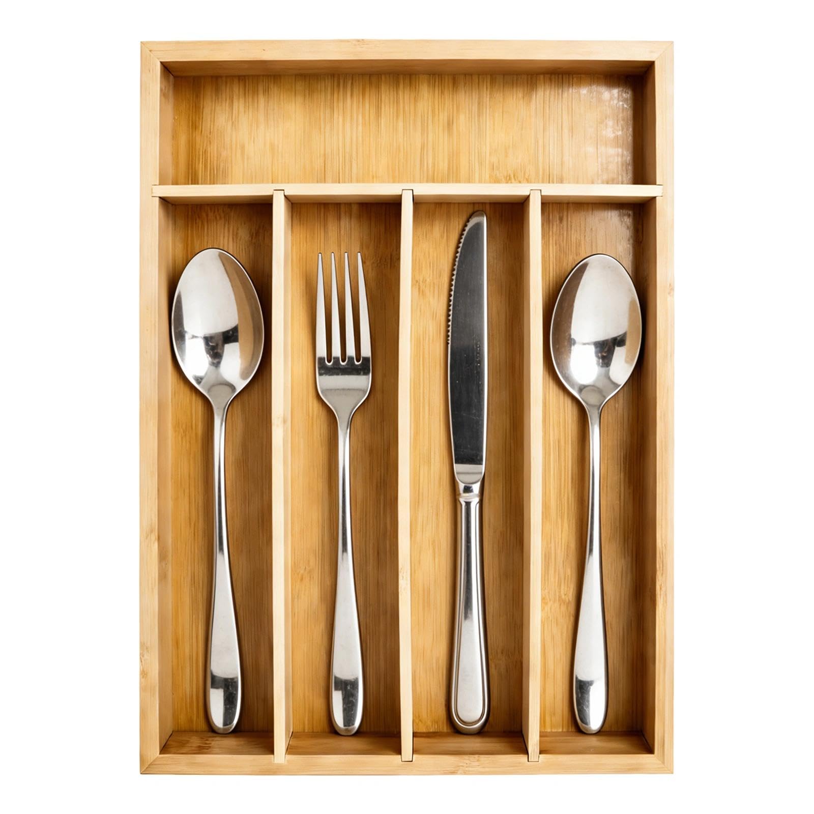 YIFKJYLF Cutlery Drawer Organiser, 5 Compartment Adjustable Utensil Tray for Forks Spoons Knives, Silverware Flatware Holder, Eco Friendly Kitchen Storage Solution