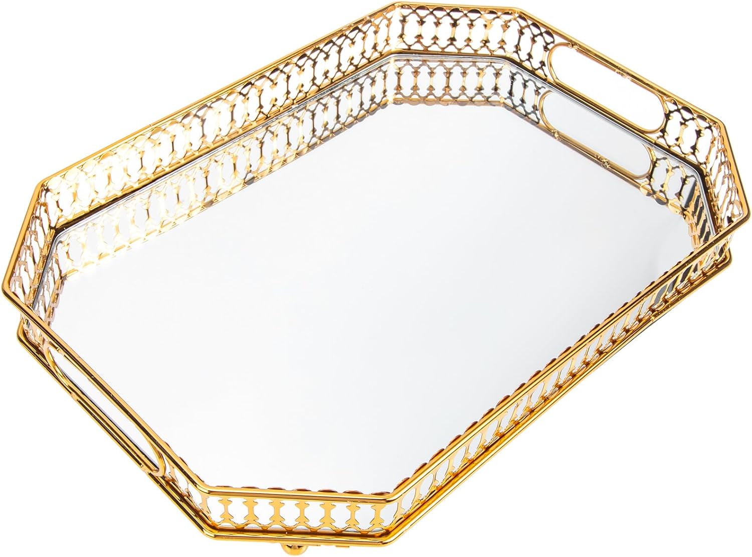 Bathroom Storage Tray Metal Vanity Organizer Glass Toiletries and Jewelry Multi-Purpose Desktop Storage Plate for Bathroom Countertop