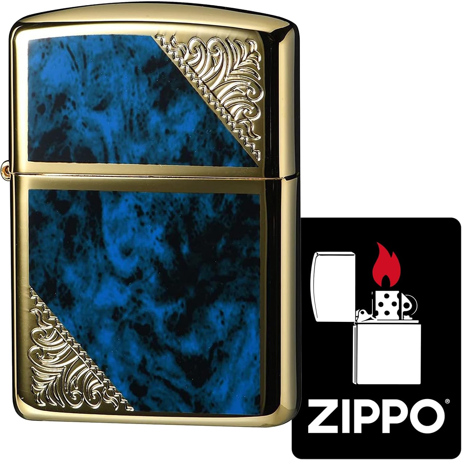 Zippo 162GW-BLM Windproof Brass Double Sided Venetian Lighter Armor with Special Sticker Gold