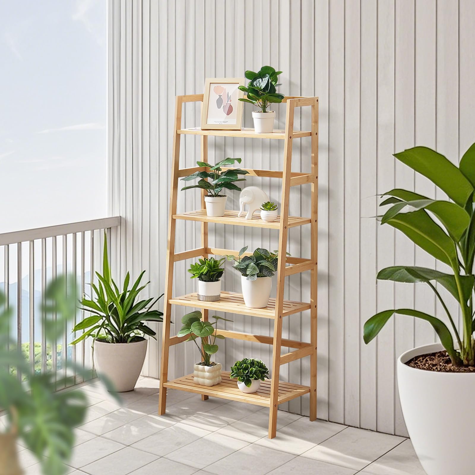 VEVOR Étagère de Salle de Bain à 4 Niveaux, étagère échelle Bambou, étagère de Rangement multifonctionnelle pour présentoir, Support pour Plantes à Fleurs Autonome, bibliothèque pour Cuisine, Maison