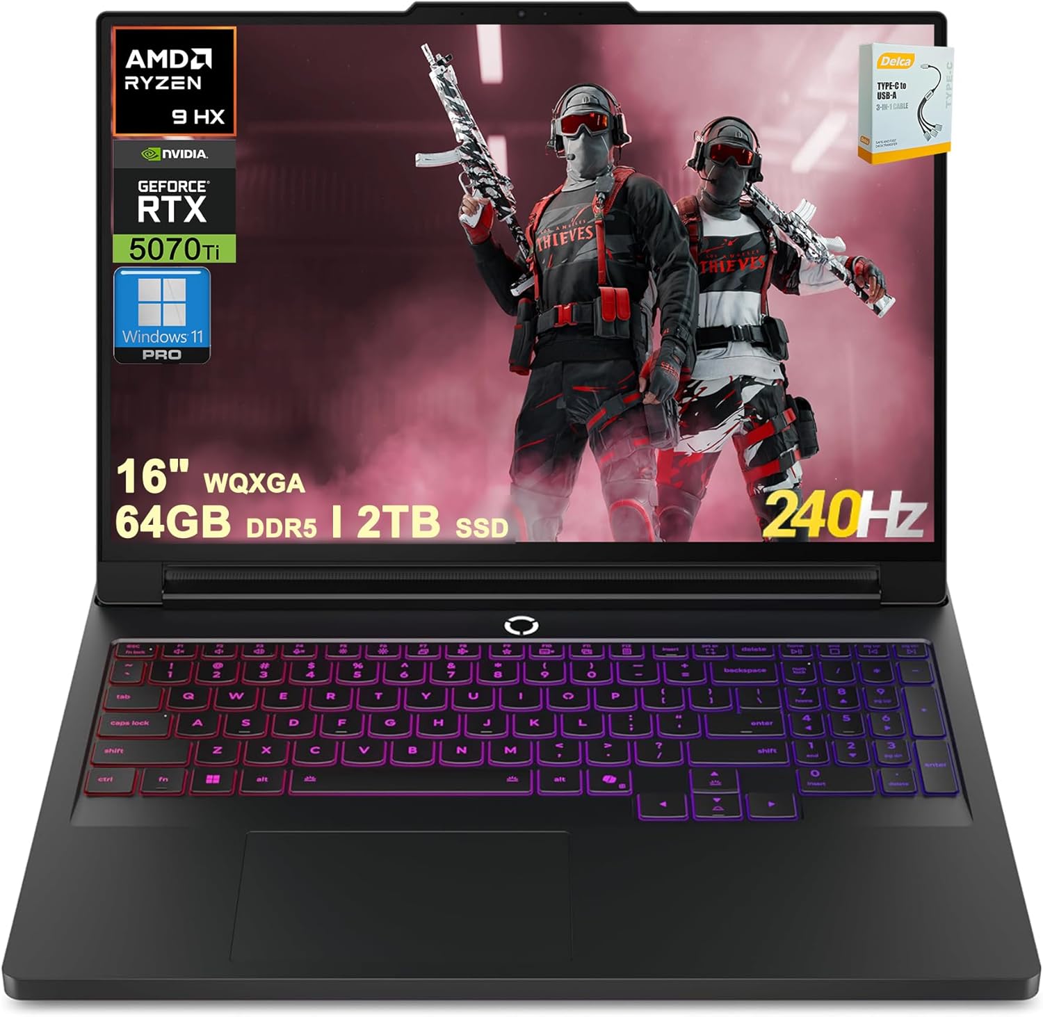 Lenovo Legion Pro 7 Gaming Laptop | 16″ 2560×1600 OLED 240Hz | AMD 16-core Ryzen 9 9955HX | 64GB DDR5 2TB SSD | GeForce RTX 5070 Ti 12GB 992 AI Tops | Per-Key RGB Backlit Win11Pro w/DLCA Accessory