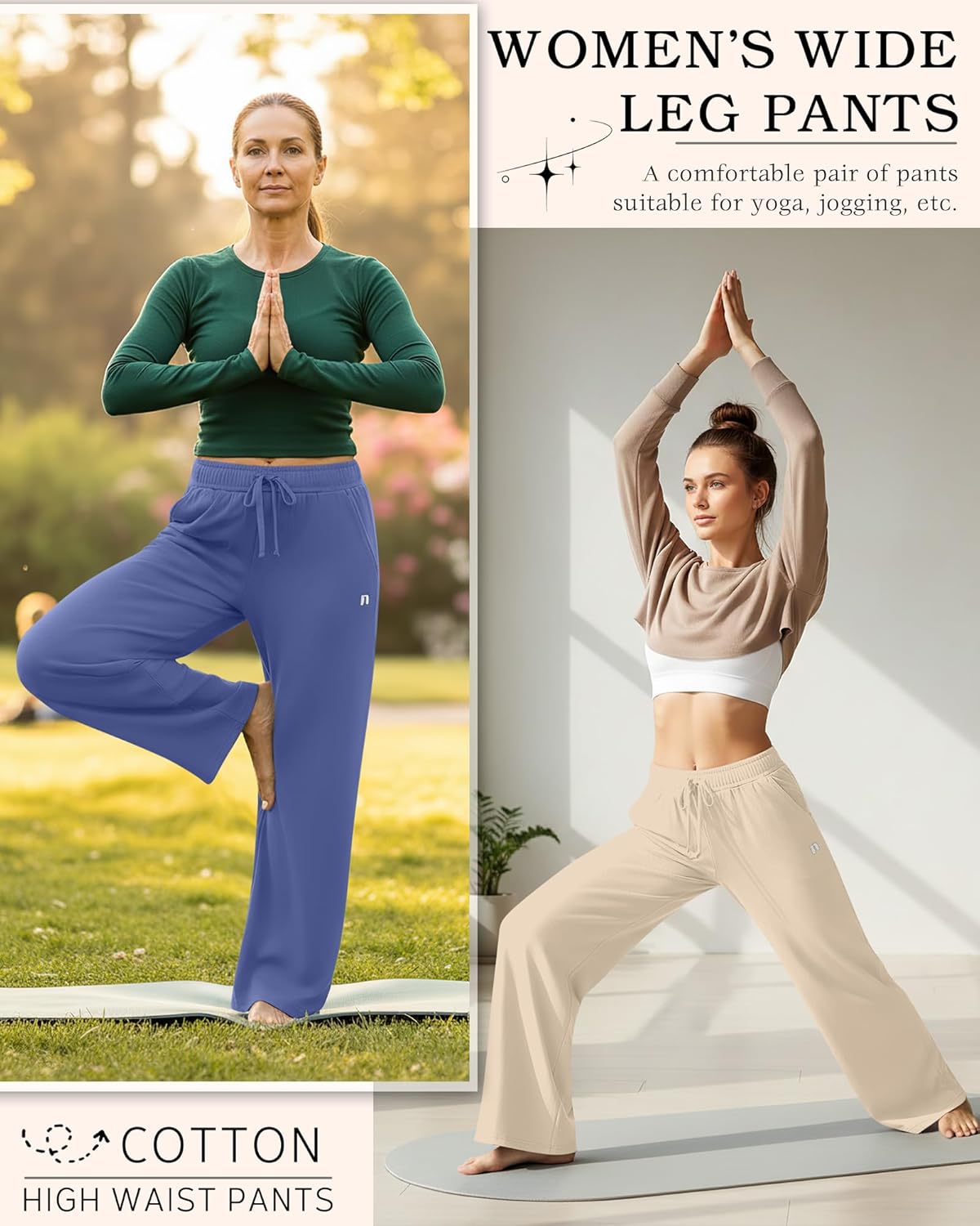 Neer 3 Pack Women's Yoga Pants Loose Casual Wide Leg Sweatpants High Waist Lounge Drawstring Stretch Pants with Pockets - Image 2