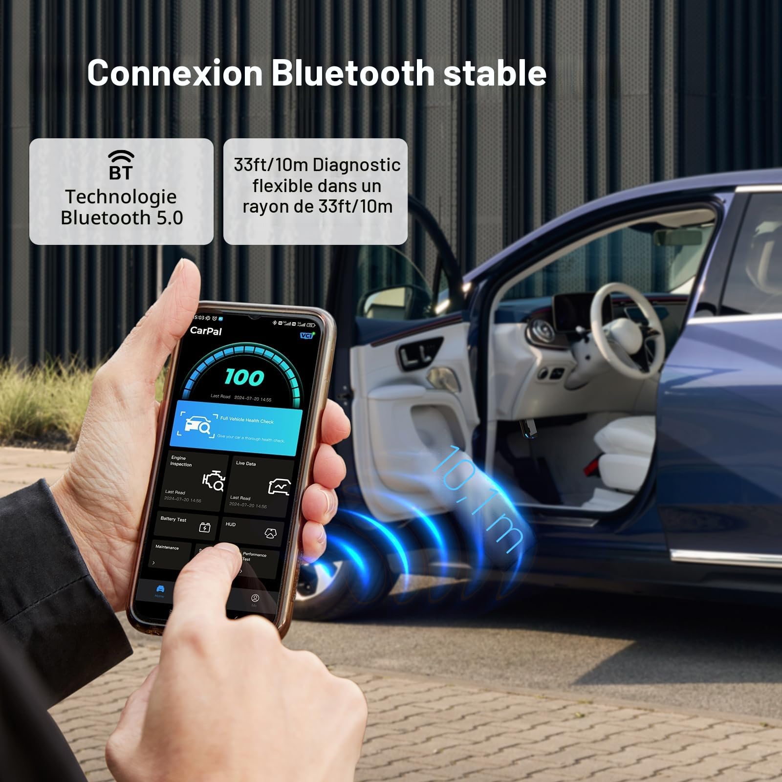 TOPDON Carpal-B OBD2 Bluetooth Scanner, Valise Diagnostic Auto pour Tous systèmes, 6 Services d'entretien, AutoVIN, Contrôle Antipollution, Inspection Moteur, pour iOS et Android