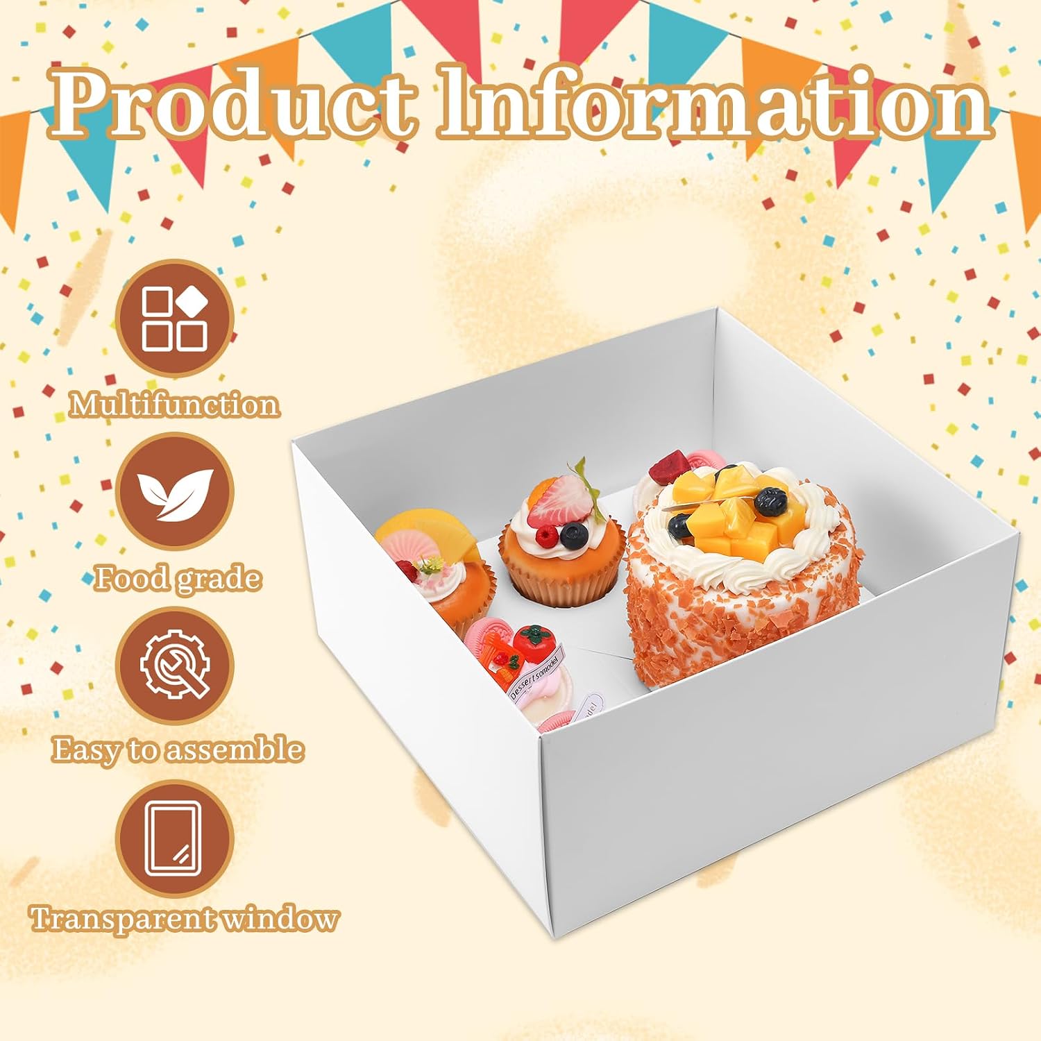 5 Packs Bento Cake and Cupcake Box 6 Holes Fit 5 Cupcakes and 1 Mini Cake Box with Clear Window and Stickers for Father ‘s Day Birthday Party Bakery Baking Supplies.((White, 1+5(5 Pack))