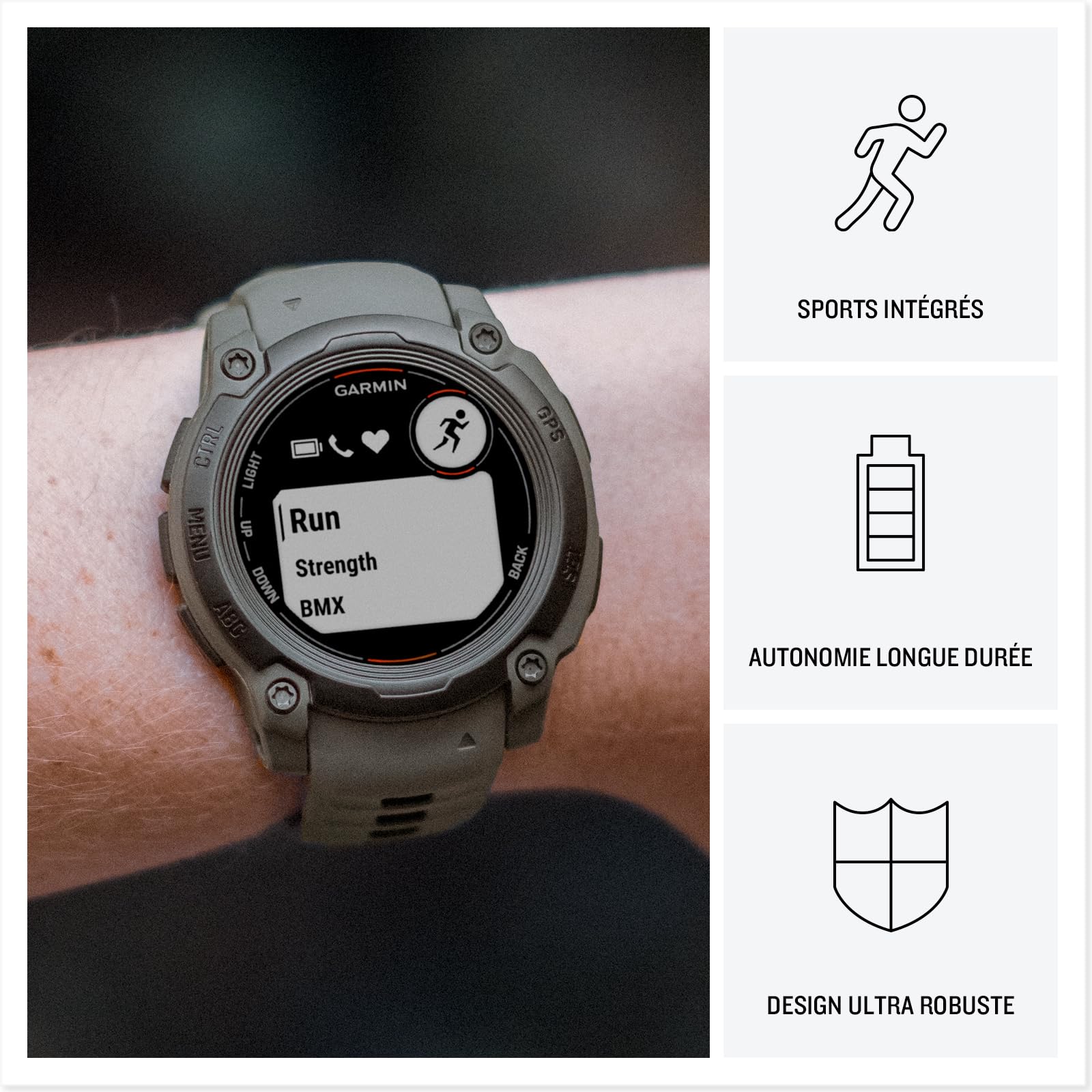 Garmin [renewed Instinct E - Montre GPS Robuste et connectée – Noir avec Bracelet Gris Charbon – Boîtier 40 mm, (Reconditionné)
