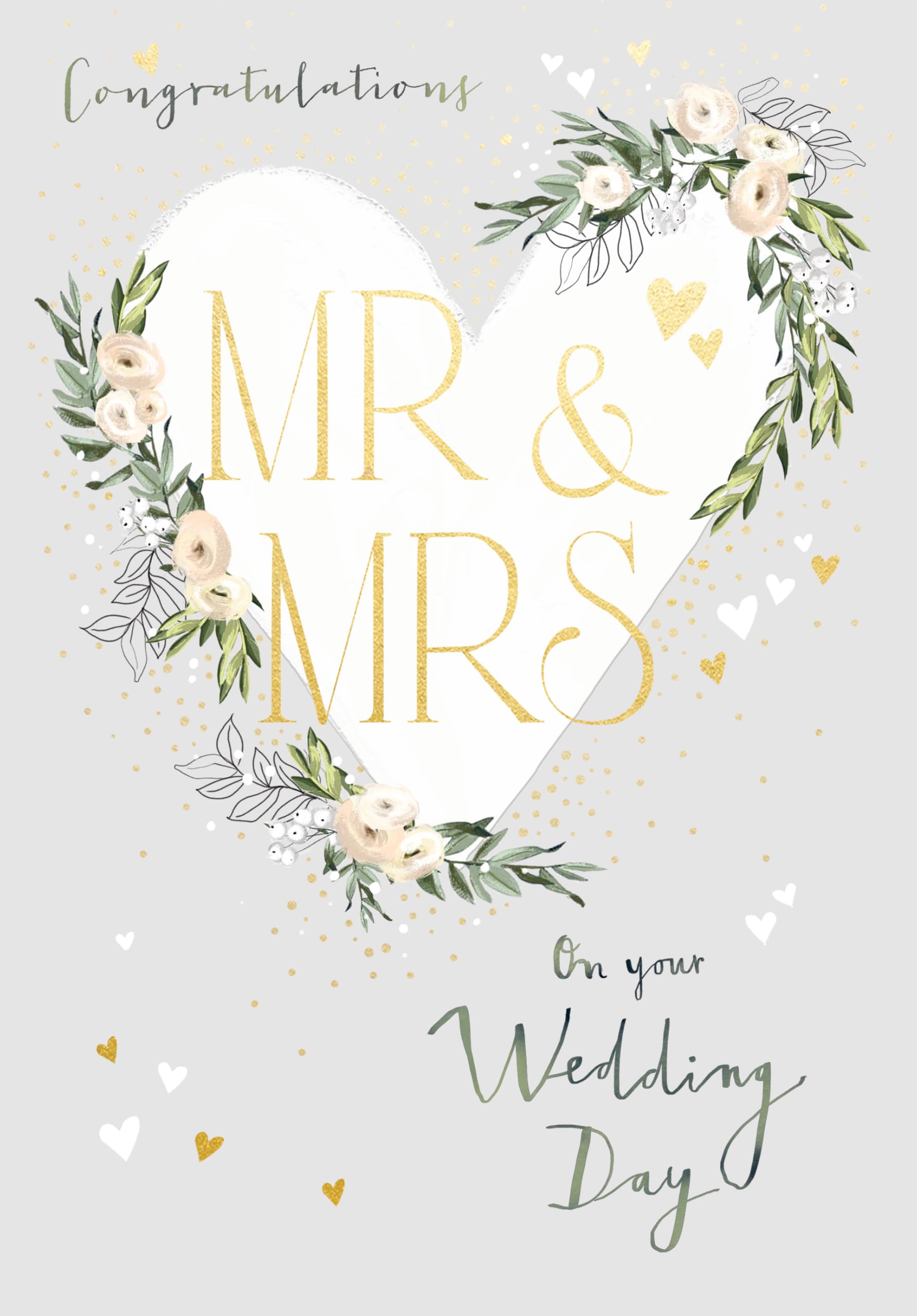 Ling Design Congratulations on your Wedding Day Card for Mr & Mrs - Elegant Floral Love Hearts - Embossed Gold Foil Finish - Premium Greeting Card with Envelope