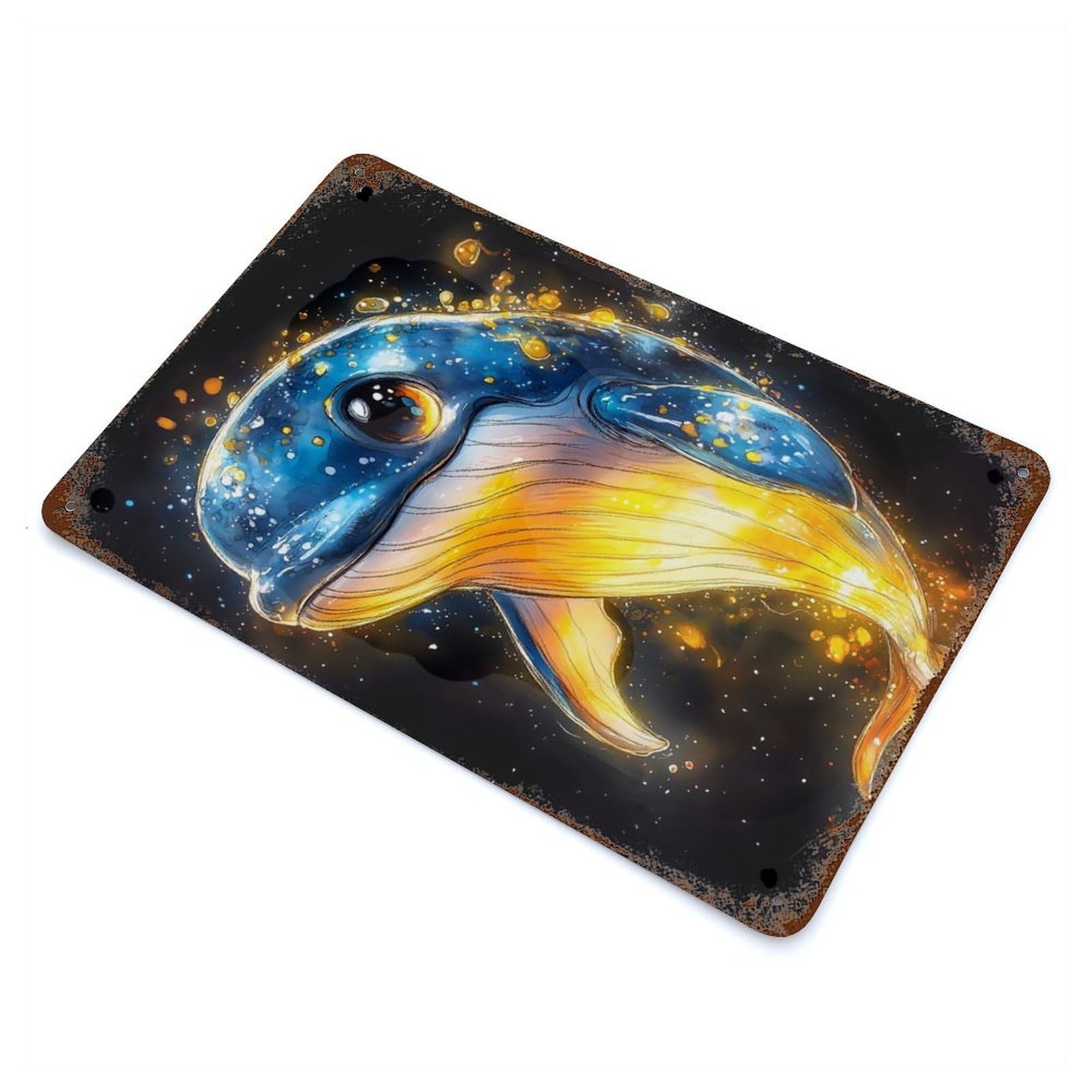 Cute Whale Illustration Animal Rusty Metal Tin Sign 11.8"x7.9", for Living Room, Hallway And Home Decor, Old School Wall Decor