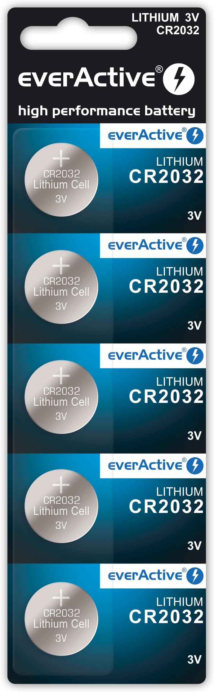 EveractiveCR2032 3 V, 5 x Lithium Button Cell Batteries, Most Powerful Battery, 10 Year Life, Pack of 5-1 Blister Card