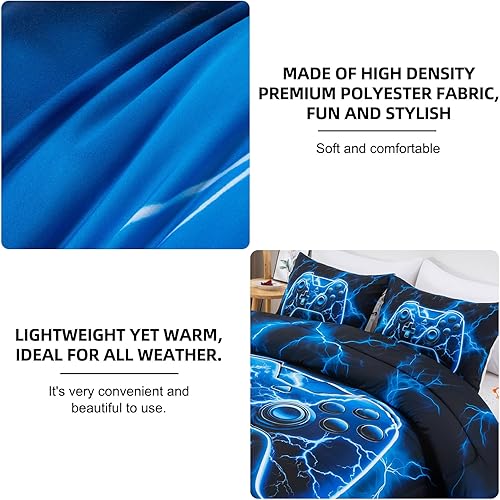 Miniatura 4 de Meeting Story Juego de edredón de videojuegos para niños, diseño de controlador de videojuegos 3D, juego de cama individual ligero y suave para