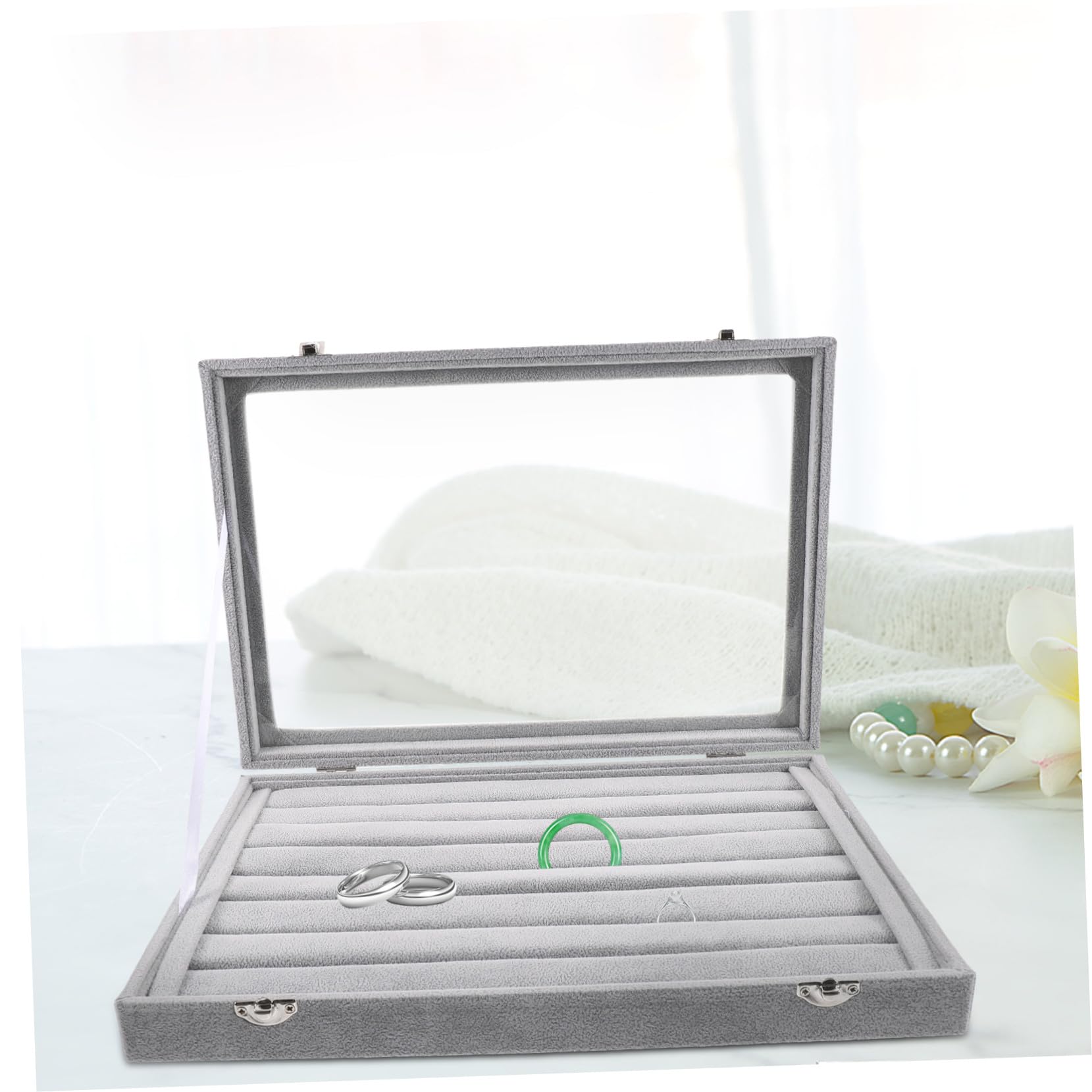 BESPORTBLE Caja de Almacenamiento de Anillos Transparente Apilable Bandejas para Joyas Organizador de Tapa para Exhibir Anillos de Boda Caja