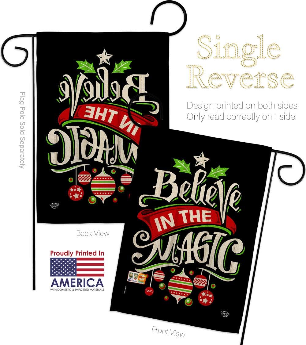 Believe The Magic Garden Flag Set Wall Hanger Wintertime Christmas Santa Marry Xmas Present Reindeer Season Snow Small Decorative Gift Yard House Banner Made In USA 13 X 18.5