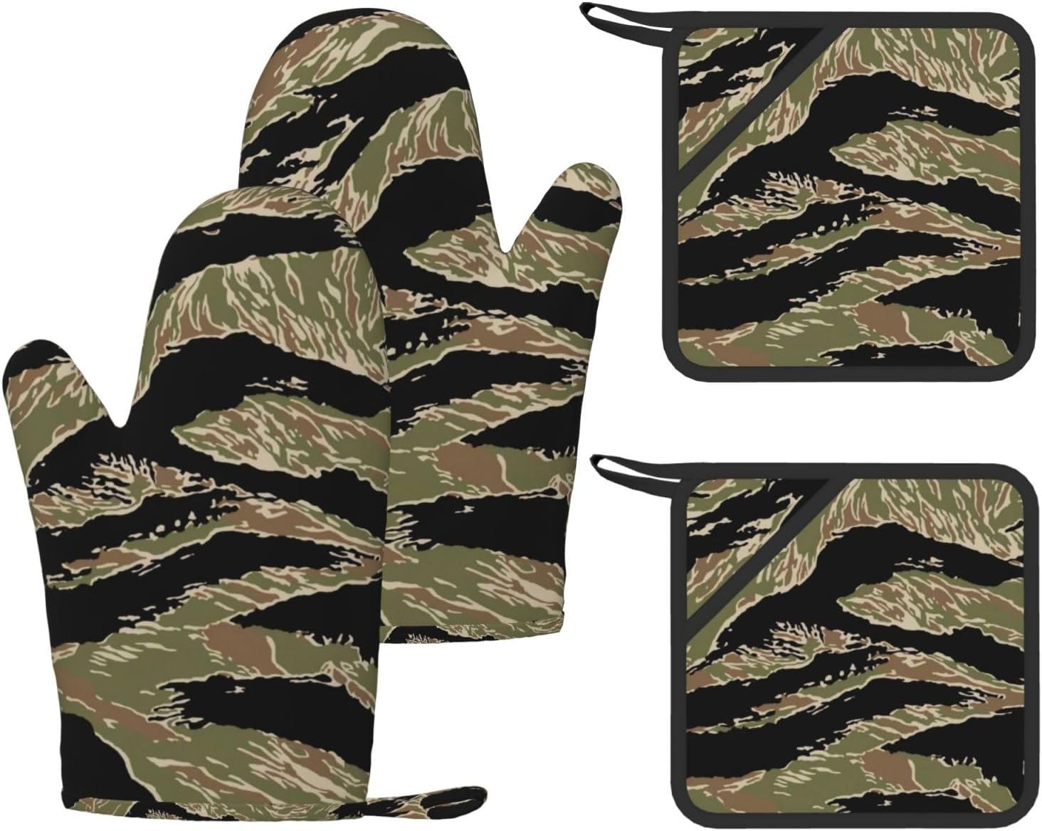Tiger Stripe Oven Mitts and Pot Holders Set of 4 Heat Resistant Kitchen Gloves with Silicone Palm Hot Pads for Baking Cooking Grilling BBQ
