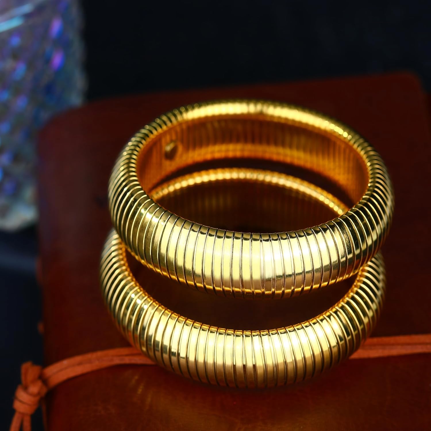 MISS RIGHT Gold Chunky Stretch Snake Chain Bangle Bracelets Stack for Women Trendy, 18K Gold Filled Stainless Steel Stretchy Womens Stackable Wristband Bangles Bracelet Set - Image 5