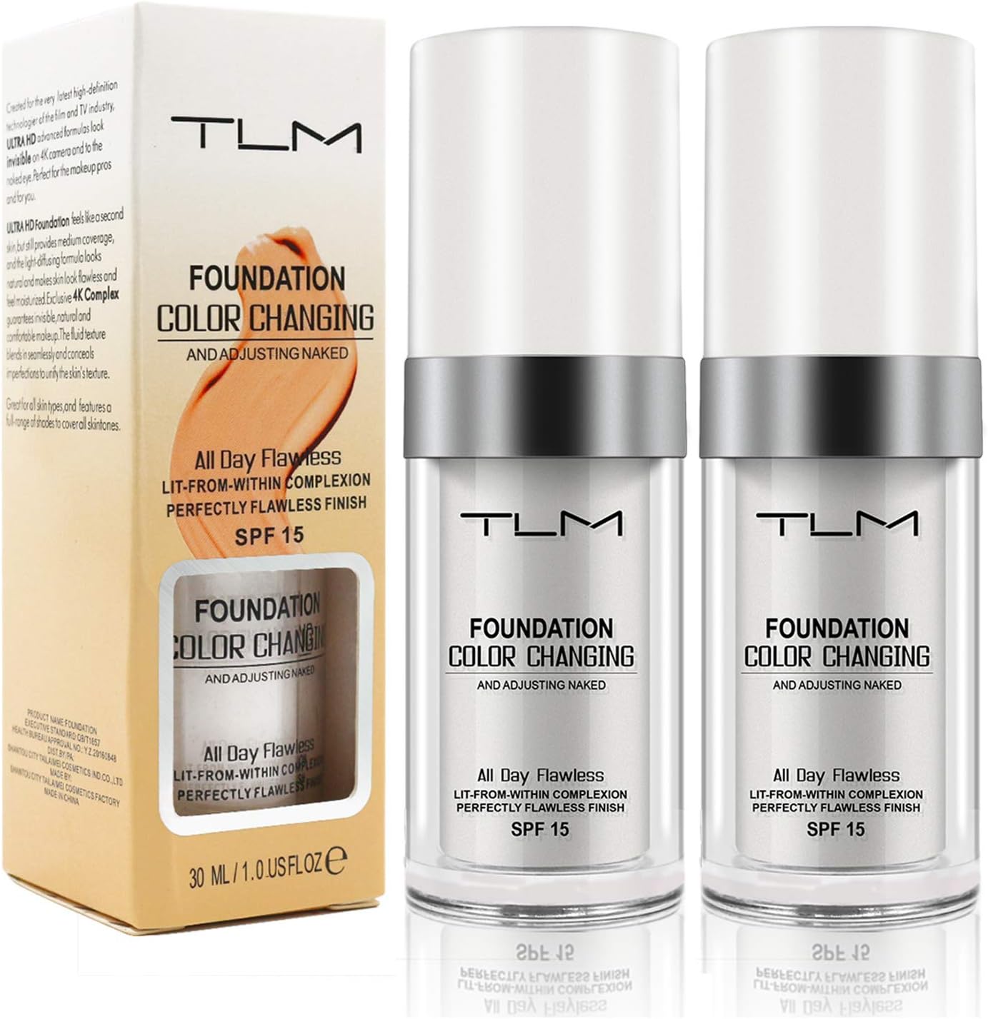 (2 Pcs) Colour Changing Foundation, Flawless Makeup Liquid Foundation, Warm Skin Tone Foundation, Base Nude Face Moisturizing Liquid Cover Concealer