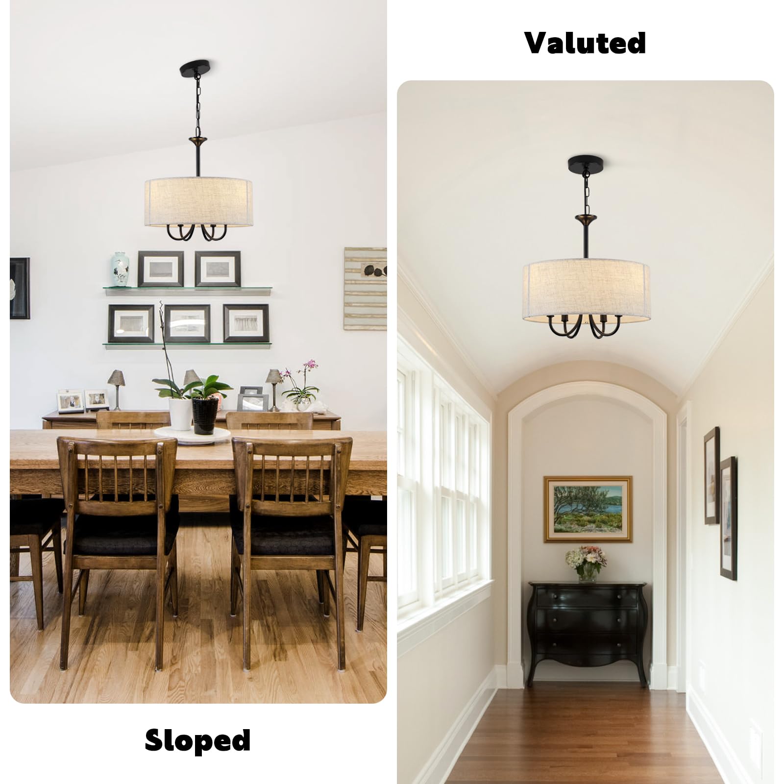 Schwarze Kronleuchter, 4 Flammig Deckenlampe Kronleuchter, E14 Schwarze Pendelleuchte mit Stoffschirm, Moderne Deckenlampe Kronleuchter für Küche, Flur, Schlafzimmer, Esszimmer