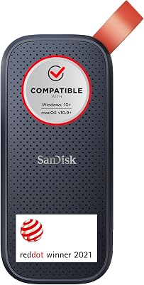 SANDISK Portable SSD 2 TB (externe SSD 2,5 Zoll, bis zu 800 MB/s Lesen, robustes Laufwerk bis zu 2 m, robuste Befestigungsschlaufe aus strapazierfähigem Gummi) Schwarz