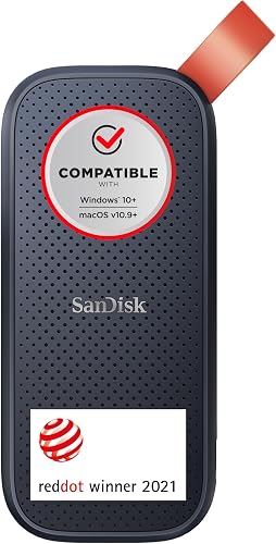 SANDISK Portable SSD 1TB (Read speeds up to 800 MB/s, USB 3.2 Gen 2, USB-C, NVMe Solid State Performance, Updated firmware, fastening loop made of durable rubber) Black - 1
