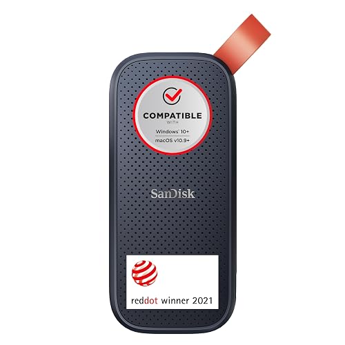 SANDISK Portable SSD 1 TB (externe SSD 2,5 Zoll, bis zu 800 MB/s Lesen, robustes Laufwerk bis zu 2 m, robuste Befestigungsschlaufe aus strapazierfähigem Gummi) Schwarz