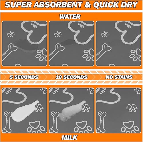 Miniatura 3 de Tapete absorbente de goma de 24 x 36 pulgadas para cuencos de mascotas, tapete extra grande de secado rápido para alimentación de perros, fácil de