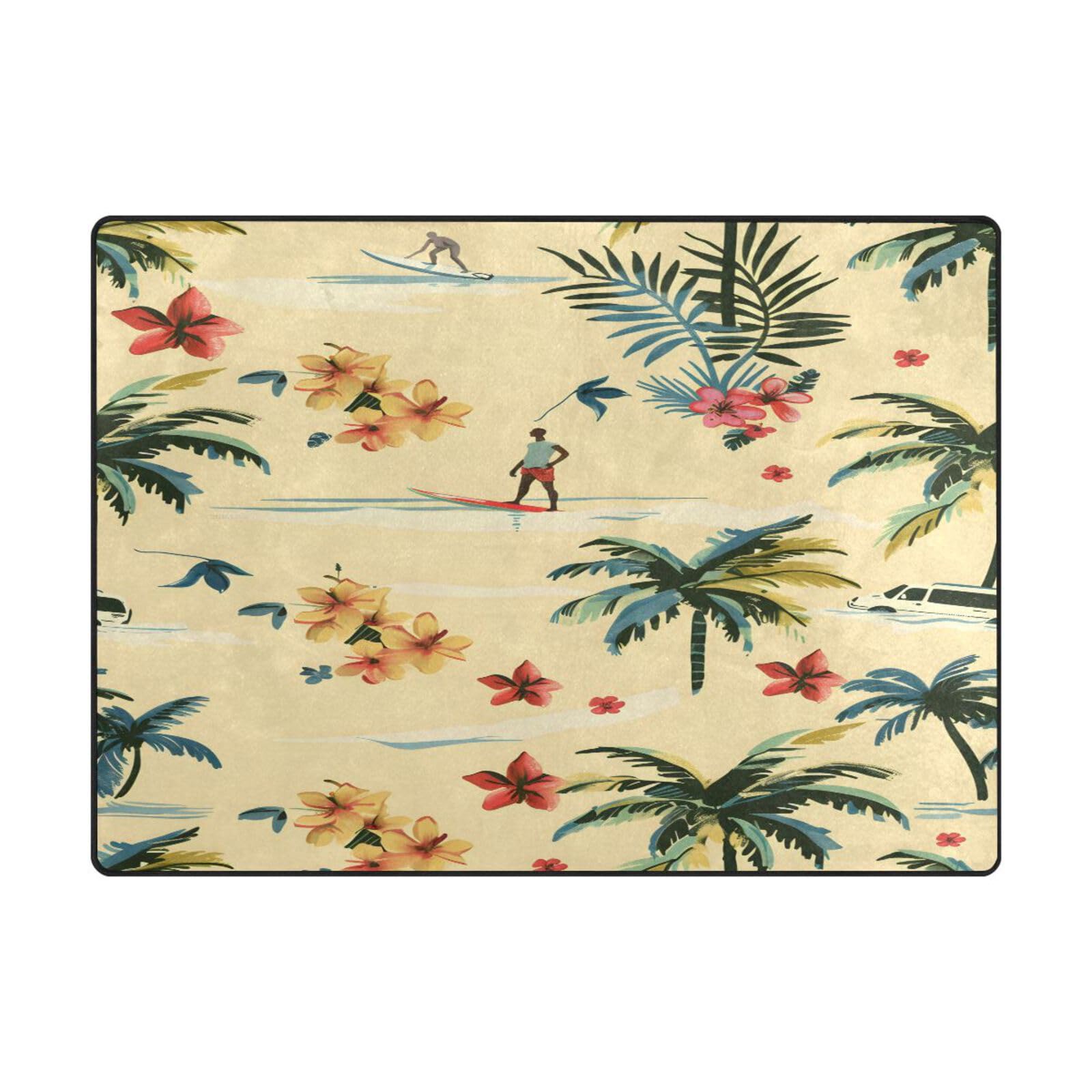 Grand tapis 203 x 147 cm moderne avec motif de bateau et fleur Mnsruu