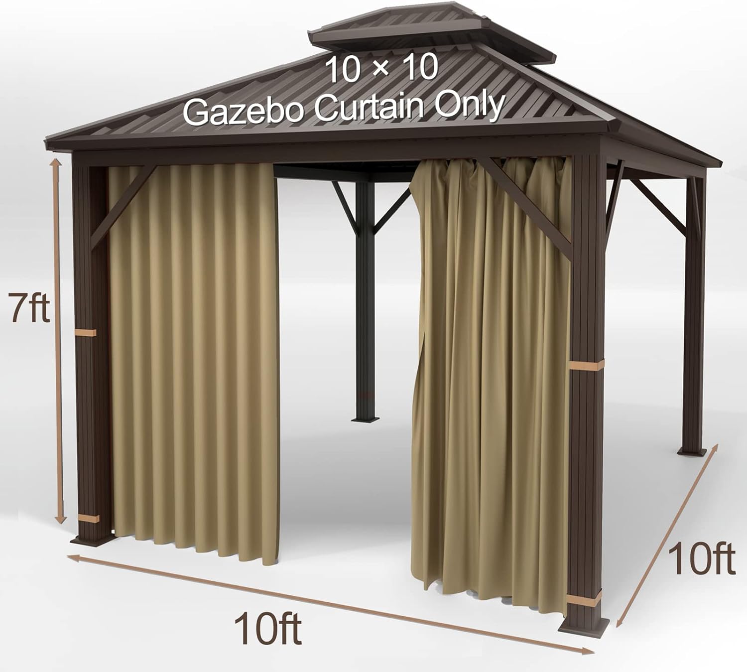 Gazebo Universal Replacement Privacy Curtain – Hugline 10' x 10' Gazebo Side Wall Outdoor Privacy Panel with Zipper (Khaki)
