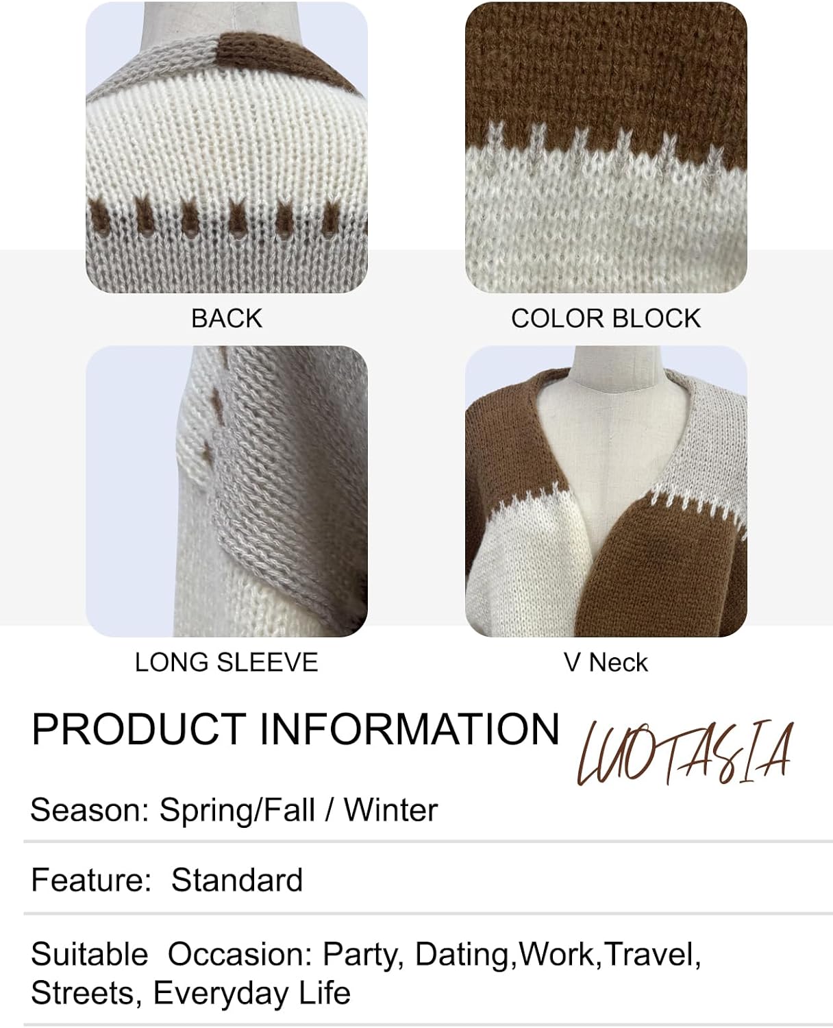 Womens Oversized Cardigan Sweaters,Open Front Color Block Lantern Long Sleeve Striped Knit Outwear Coats - Image 4