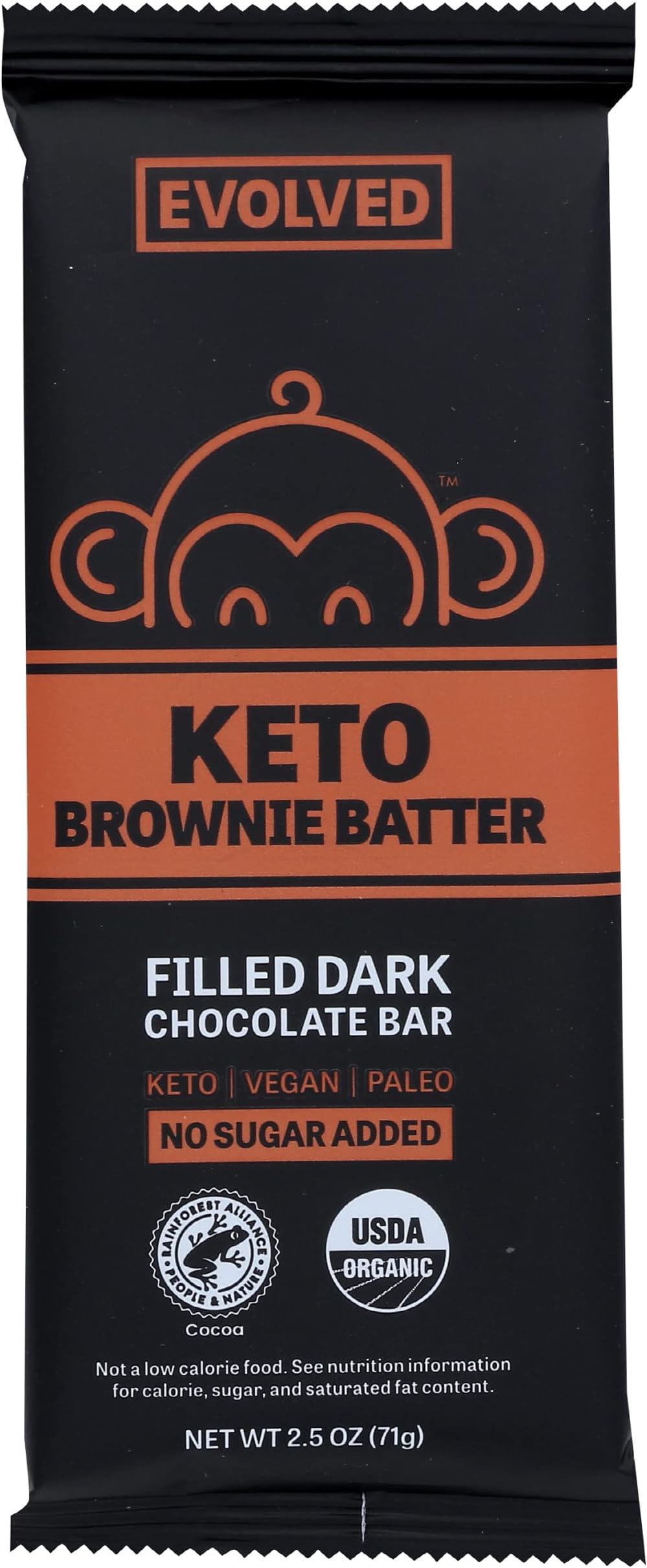 Evolved Keto Brownie Batter Filled Dark Chocolate Bar, No Sugar Added, Vegan, 2.5 Ounce (Pack of 8)