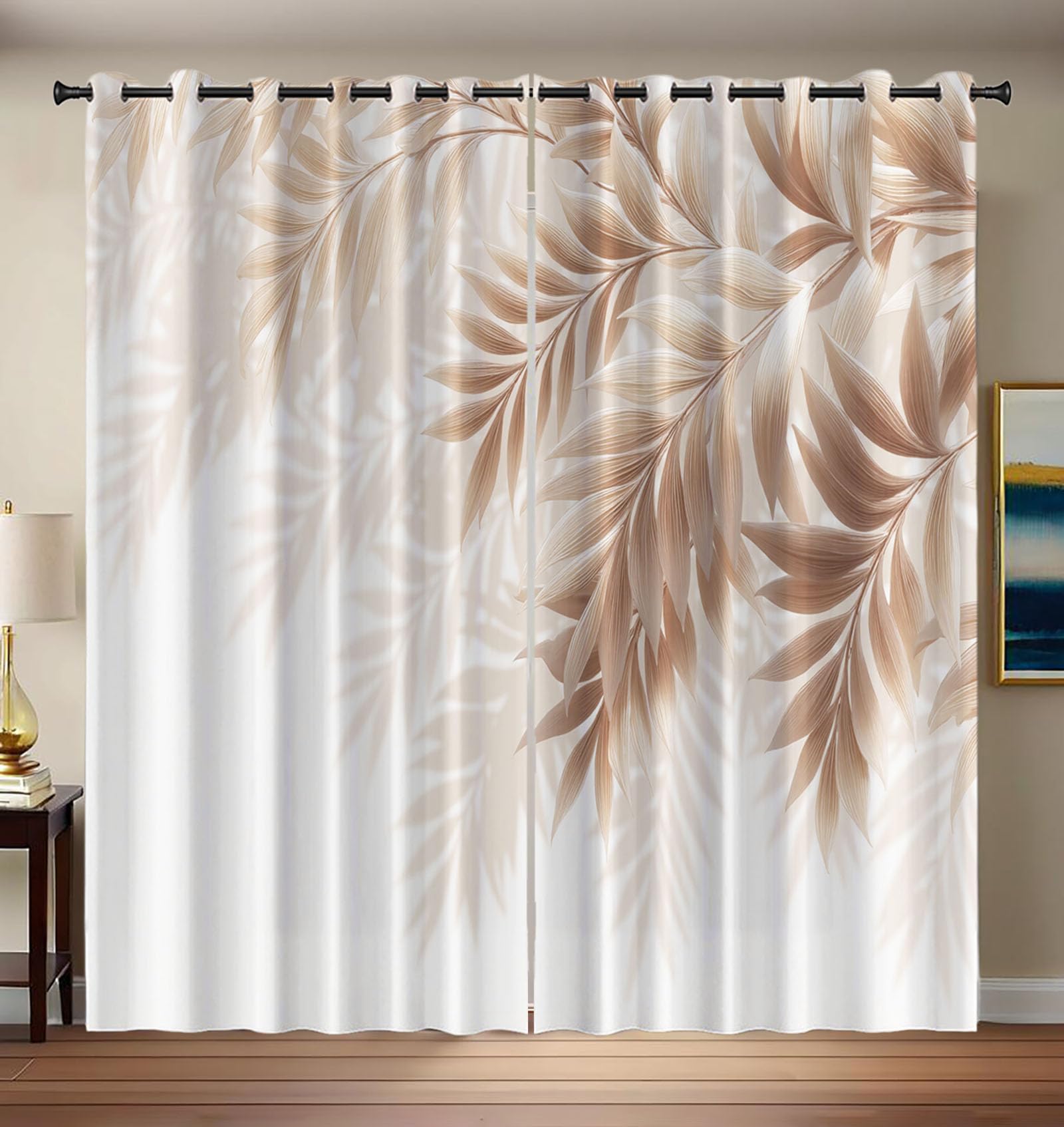 Rideau thermique isolant motif plante art beige pour salon