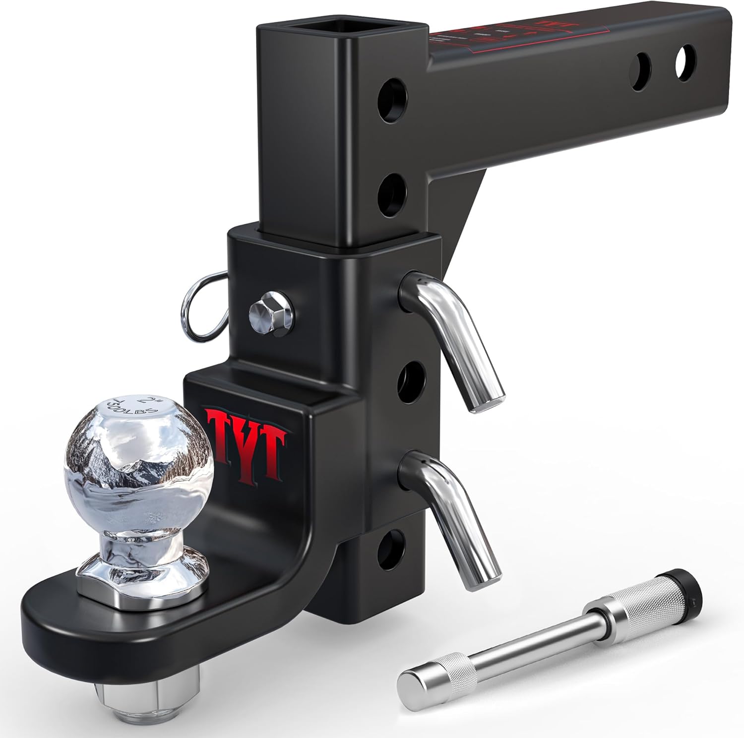 TYT Adjustable Trailer Hitch Ball Mount 2" 7500 LBS 9-1/2" Drop 8-1/4" Rise Fits 2" Receiver Heavy Duty w/ Pins & Lock