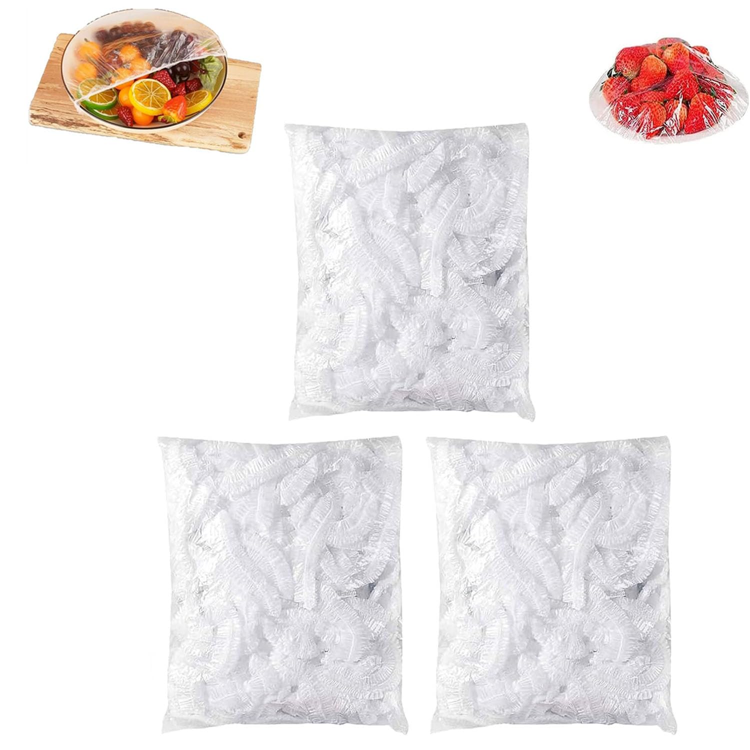 Chiclify Plastic Covers, 2025 New Reusable Plastic Wrap for Food, See-Through plastic Food Covers with Elastic, for Outside,Picnic, Fridge (300 pcs)