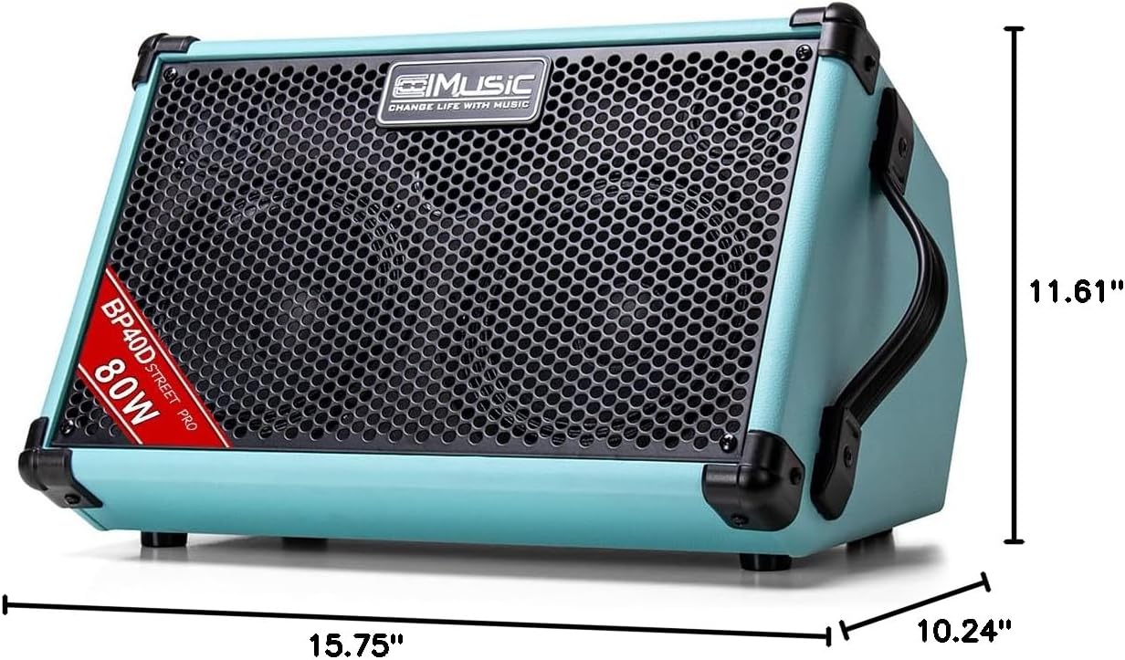 Coolmusic BP40D Powered Acoustic Guitar Amplifier- Portable Bluetooth Speaker 80W W/Battery with Reverb Chorus Delay Effect, 6 Inputs,3 Band EQ, Blue - Image 7