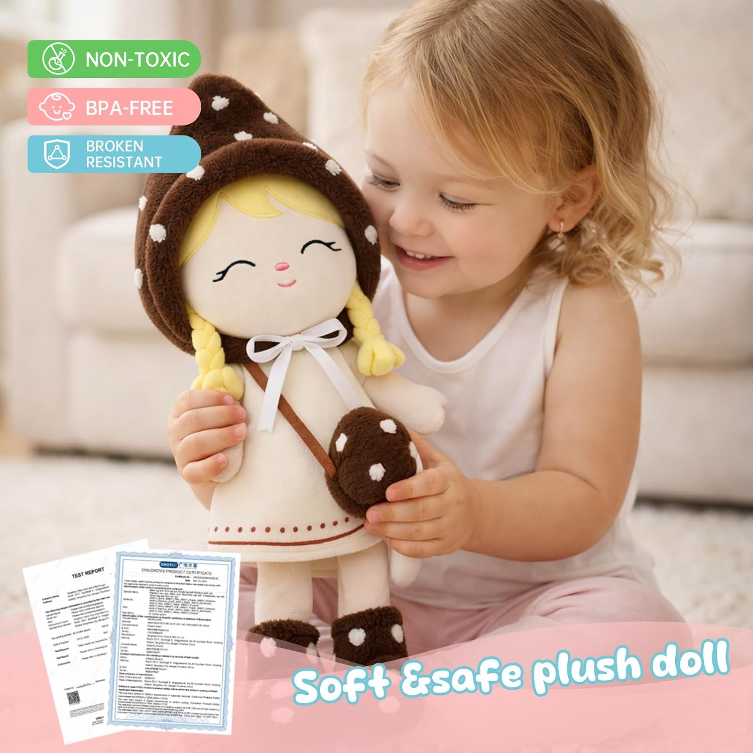 Soft Baby Doll Toys 16" Baby Rag Doll Gift for Kid(Mushroom Girl) | Soft Baby Doll Toys for One Year Old Girls Birthday Gifts Princess Style Cuddly Plush Toys for Toddler Kids Infants