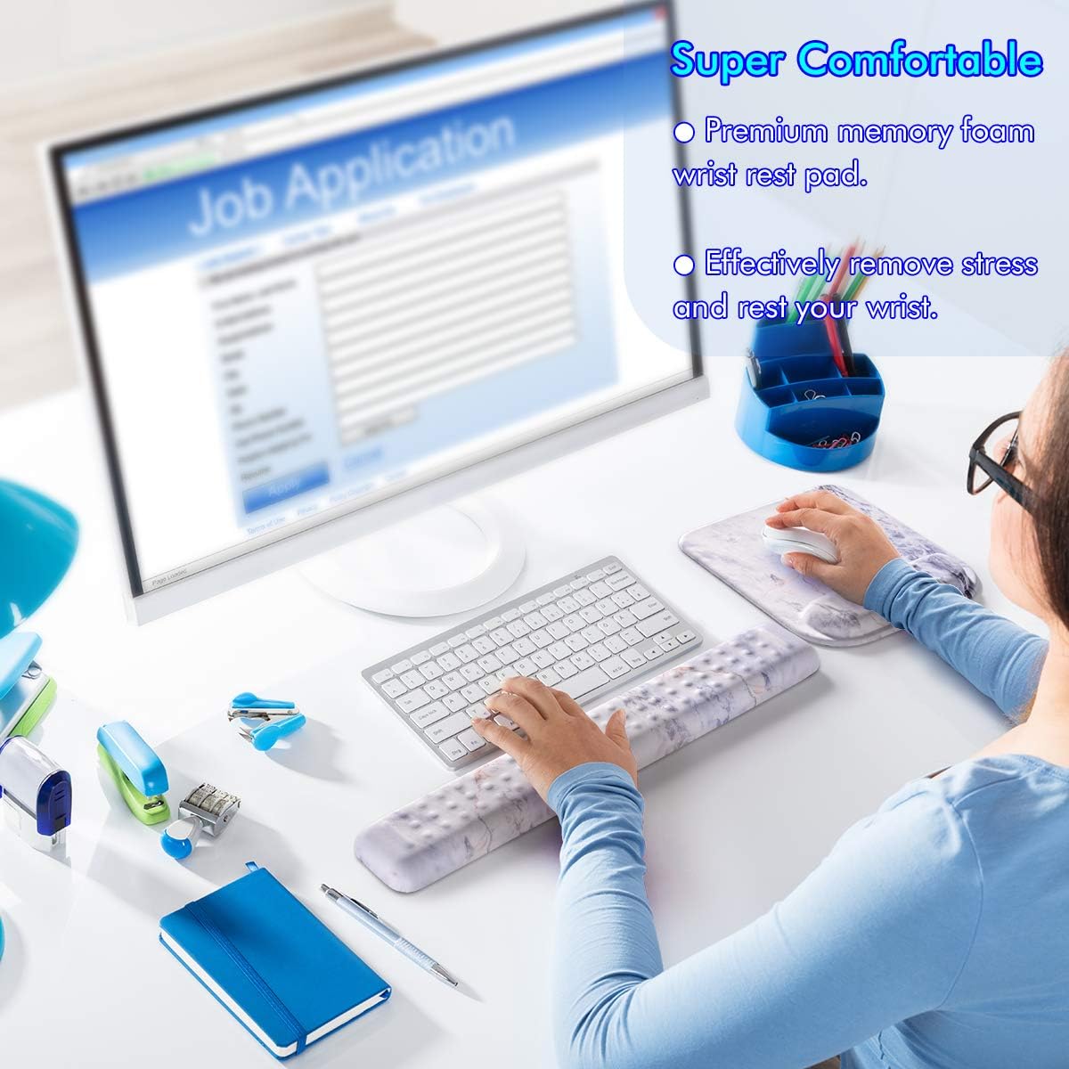 Mouse Pad and Keyboard Wrist Rest, Smooth Superfine Fibre Surface,Gel Memory Foam Ergonomic Wrist Rest Support – Computer, Laptop, Mac, Gaming and Office, Durable, Comfortable and Pain Relief