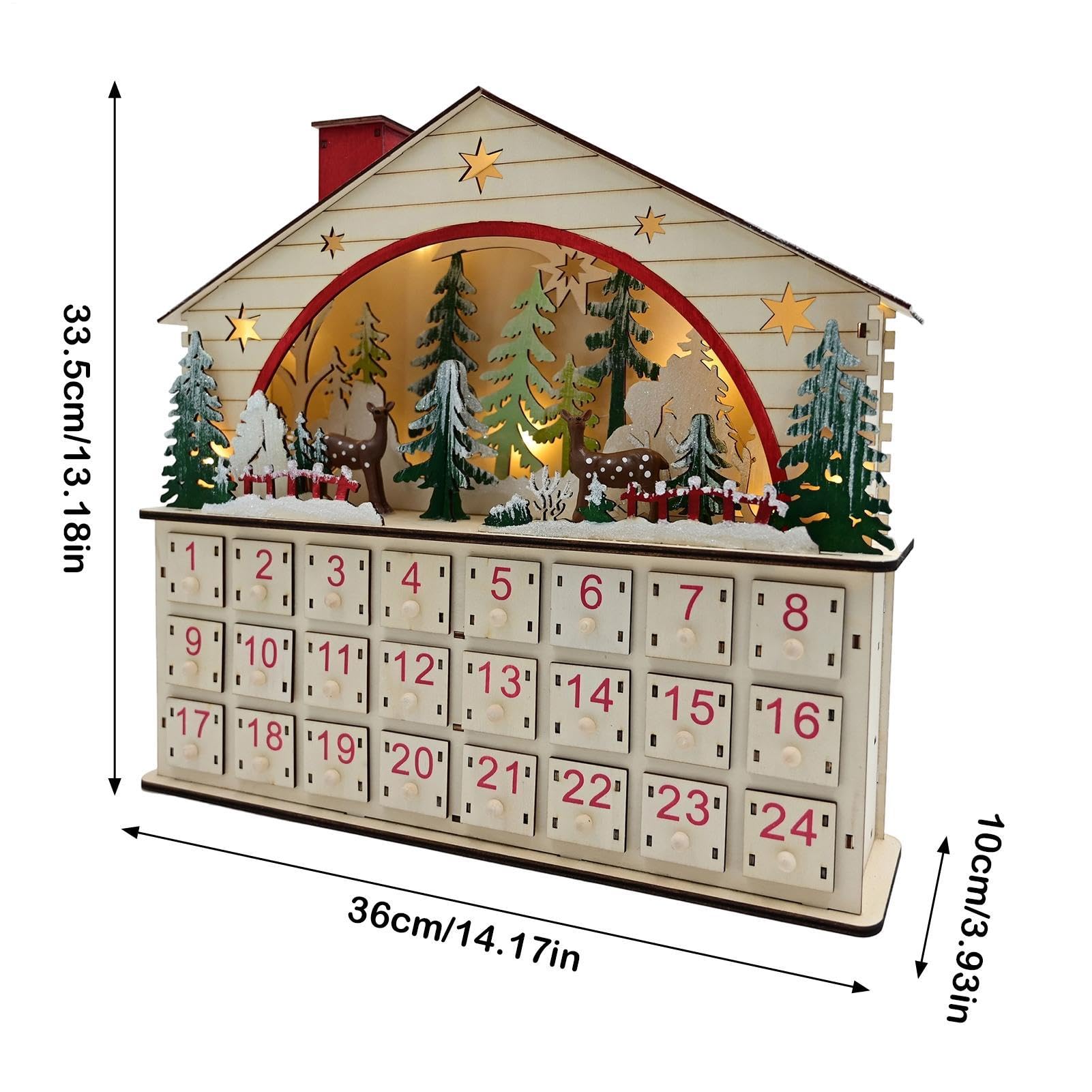 Cuenta Regresiva a Navidad 24 Días Casa De Madera Decorativa Para Mesa | Calendario De Cuenta Atrás Navideño Con Cajones Para Hogar Salón Escritorio Estantería Apartamento Y Celebraciones