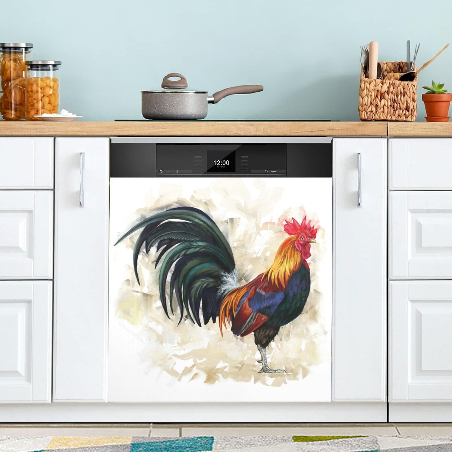 ALAZA Rooster Vintage Style Dishwasher Magnet Cover Magnetic Refrigerator Magnet Cover Fridge Sticker Home Kitchen Decor,23 x 26 inch