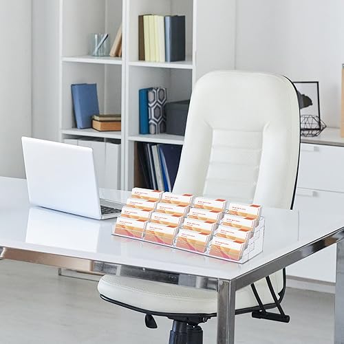 Miniatura 7 de Hoteam Tarjetero acrílico para escritorio, múltiples tarjeteros de visita de 16 ranuras, 4 niveles, organizador de tarjetas de visita grande,