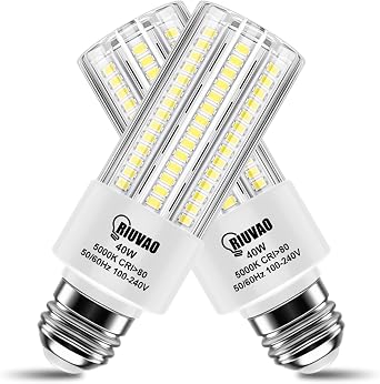 2 Pack 300W Equivalent LED Corn Light Bulb, 5000 Lumen 5000K Cool White Daylight 40W LED Corn Light,E26/E27 Medium Base,for Indoor Outdoor Warehouse Garage Basement Backyard Factory Barn and Many Area