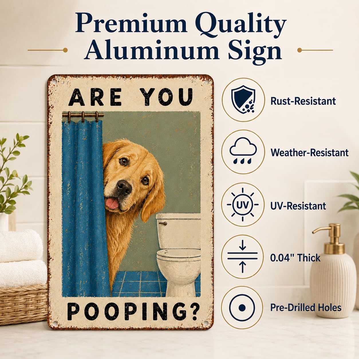 Are You Pooping Metal Sign, Funny Dog Bathroom Wall Decor, pet lover wall art Fun animal metal signs Animal Bathroom Metal Sign for Home Bathroom Restroom Toilet Washroom 8 x 12 Inch image 3