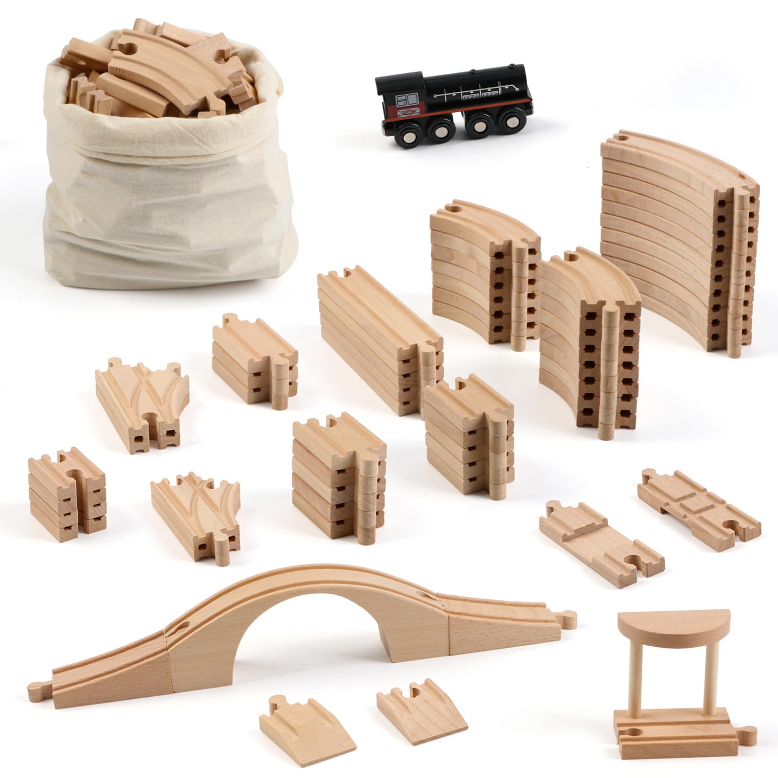 Paquete de expansión de pista de tren de madera, accesorios ferroviarios, juguetes para niños y niñas