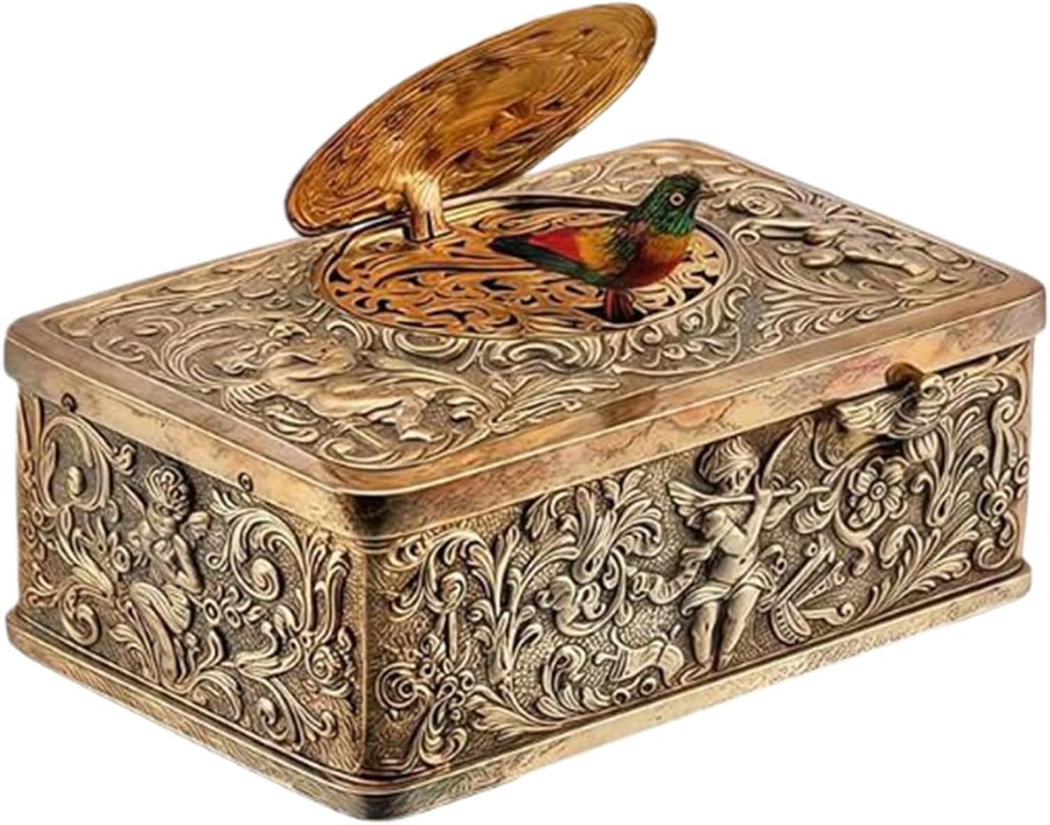 Bird Music Box, 3D Embossed Tabletop Decoration, Automaton Singing Bird Ornaments, Handcrafted Design for Collectors Enthusiasts, Home Decor for Workplace Desk Bedroom Living Room (Gold)