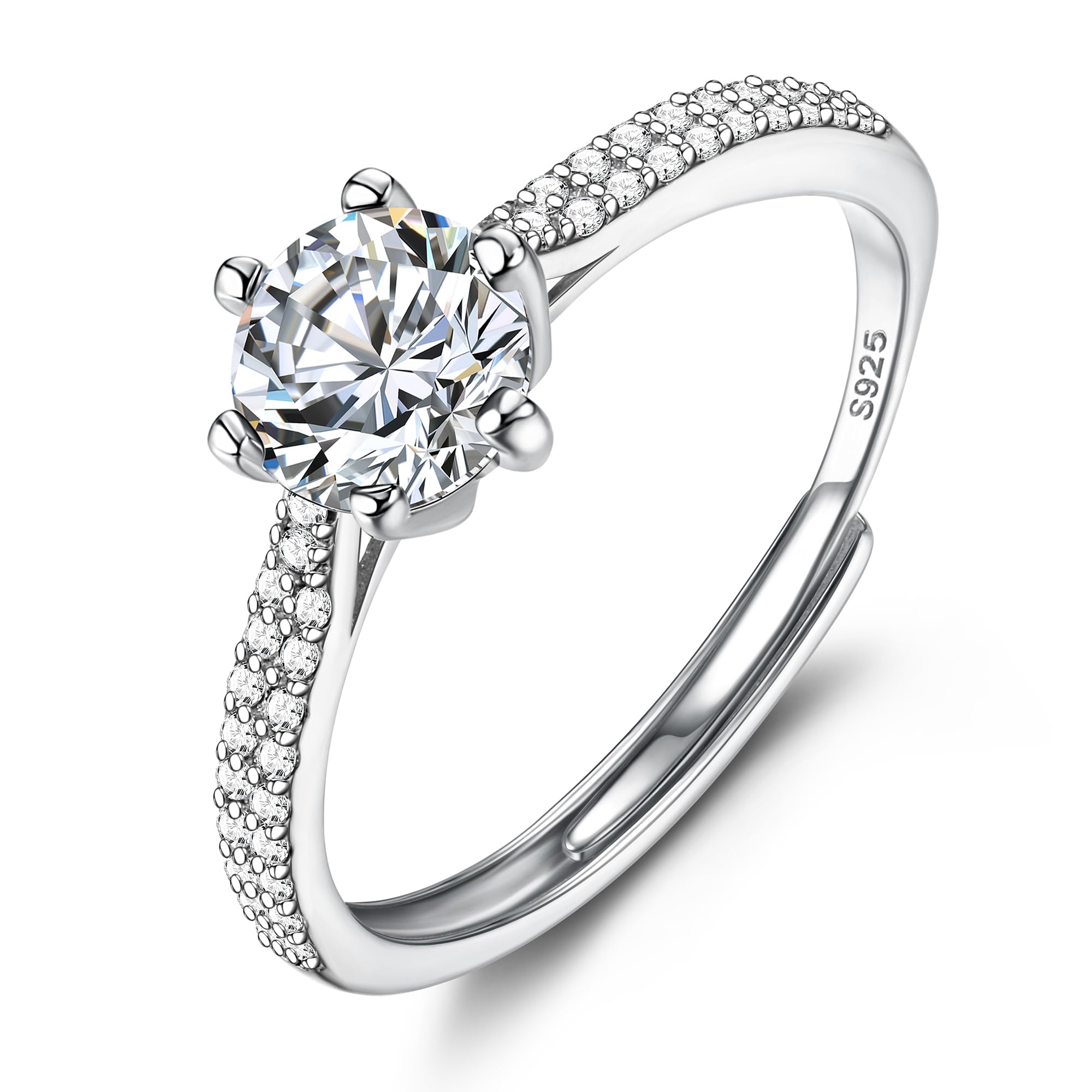 JeweBella 925 Sterling Silver Rings for Women Girls Cubic Zirconia Adjustable Silver Eternity Ring Thumb Ring Promise Wedding Engagement Rings Anniversary Jewellery Gifts