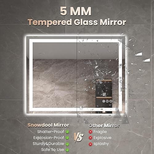 Miniatura 49 de Espejo LED de baño, 36 x 36 pulgadas con luz frontal y retroiluminada, antiniebla, espejo de tocador de baño para pared, función de memoria