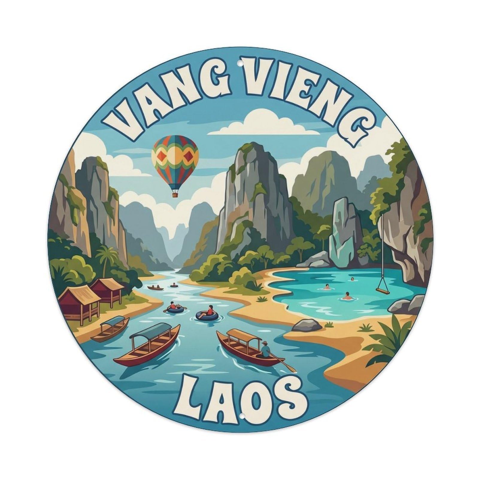 Classic Laos Vang Vieng City Landmark Travel Metal Tin Sign