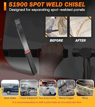 51900 Spot Weld Chisels Cutter - Spot-Weld Cutter for Split Spot Welded Panels, Offset for Clearance, Seam Cutter Tool, Auto Body Panel Chisel Remover Removal Tool, Panel Separator Knife Punch Tool