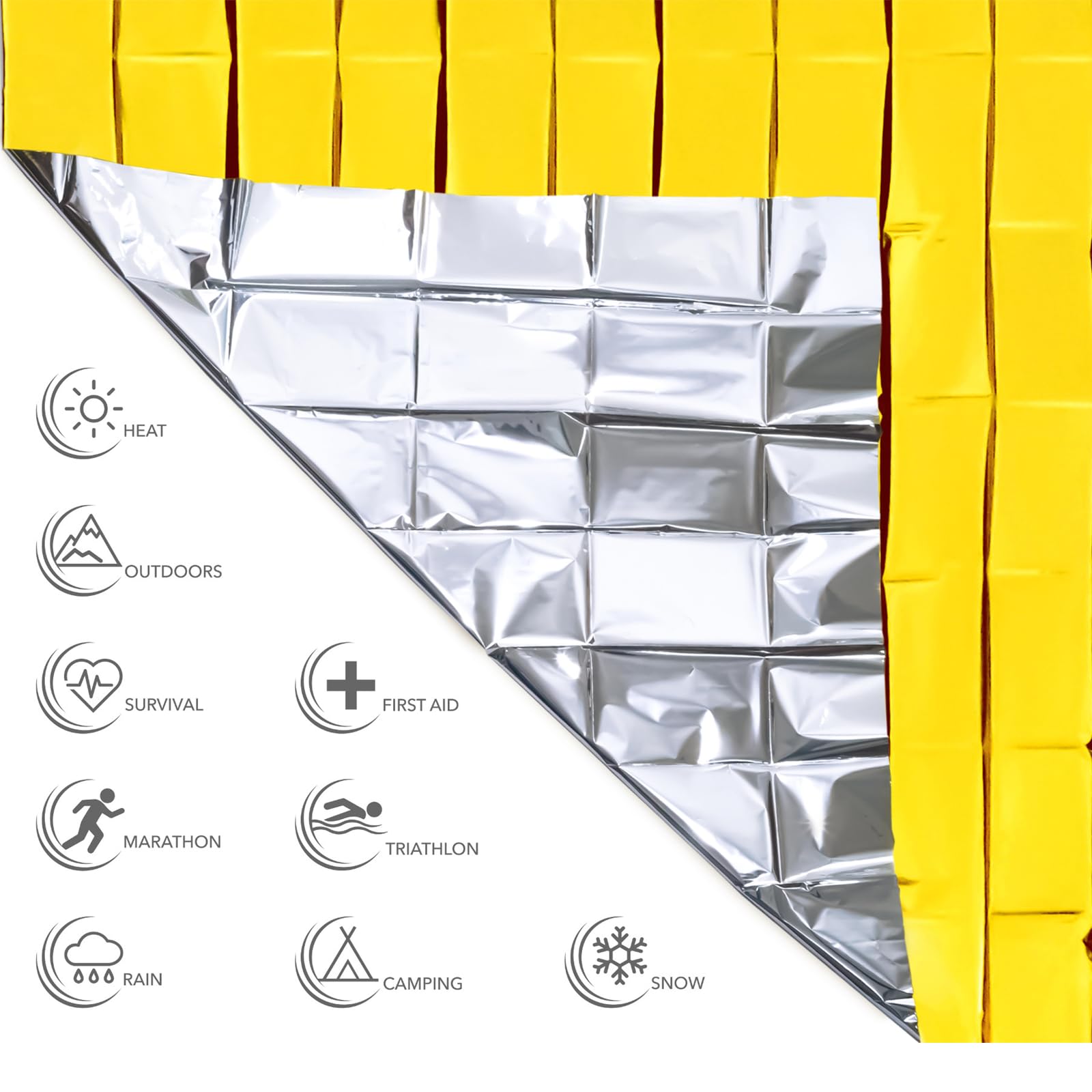 MOAZIFI Fünf Rettungsdecken Gold/Silber 210x160cm, Rettungsdecke, Überleben, Rettungsdecke Gold/Silber, Wärmedecke, Wärmedecke