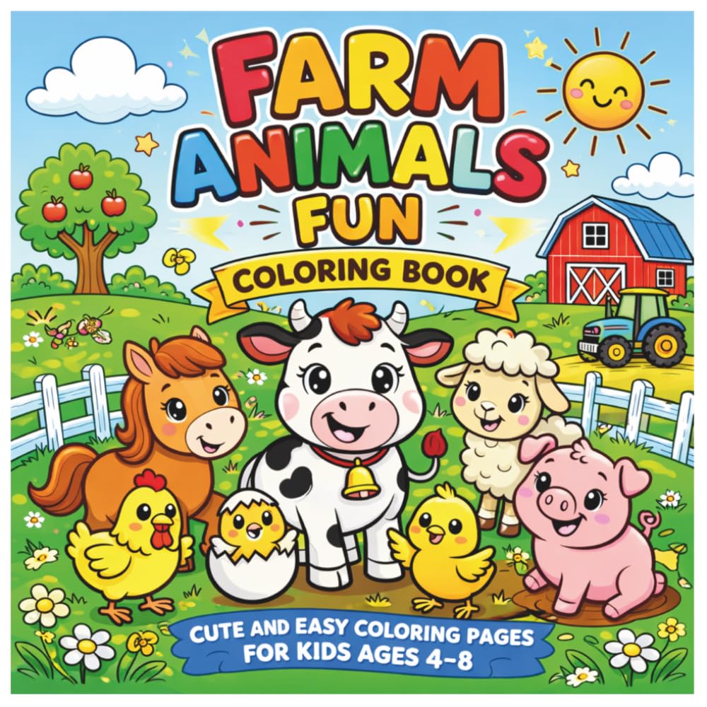 Farm Animals Coloring Book for Kids Ages 4–8: Cute and Easy Farm Animal Coloring Pages with Bold Simple Designs
